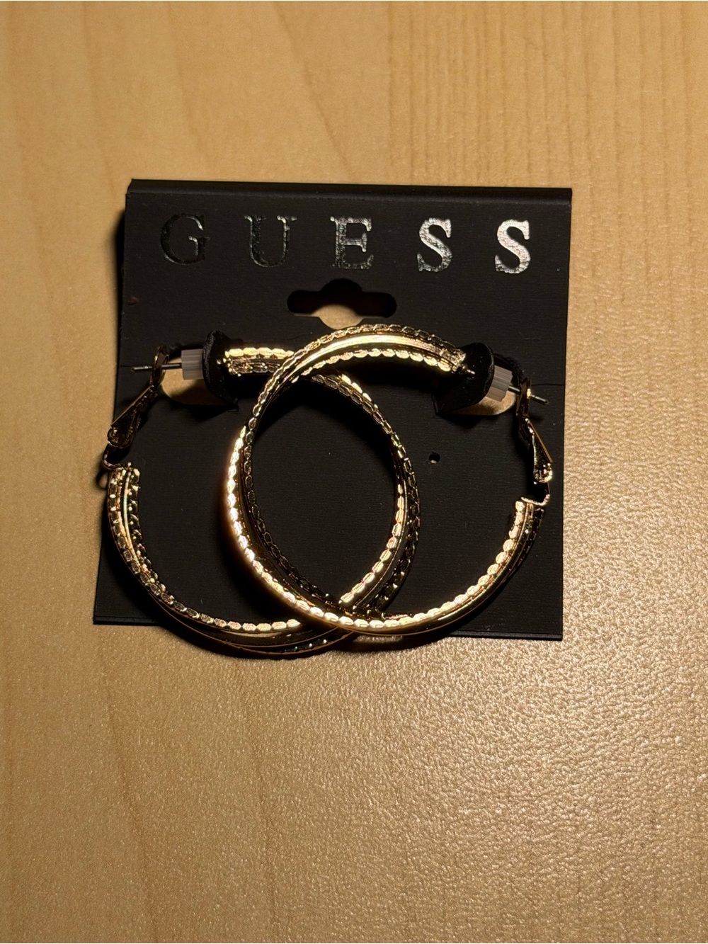 GUESS Gold Textured Hoop Earrings